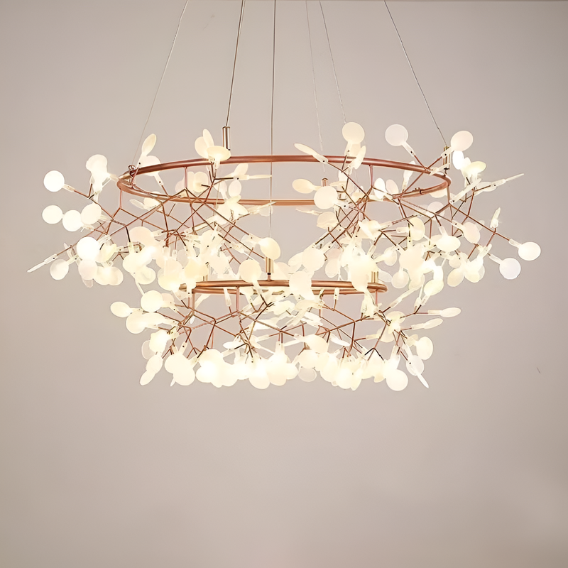 Люстра золота підвісна з білими пелюстками Квіткова D-106 cm+80cm LED Cooper & White Exclusive 220101-100000630