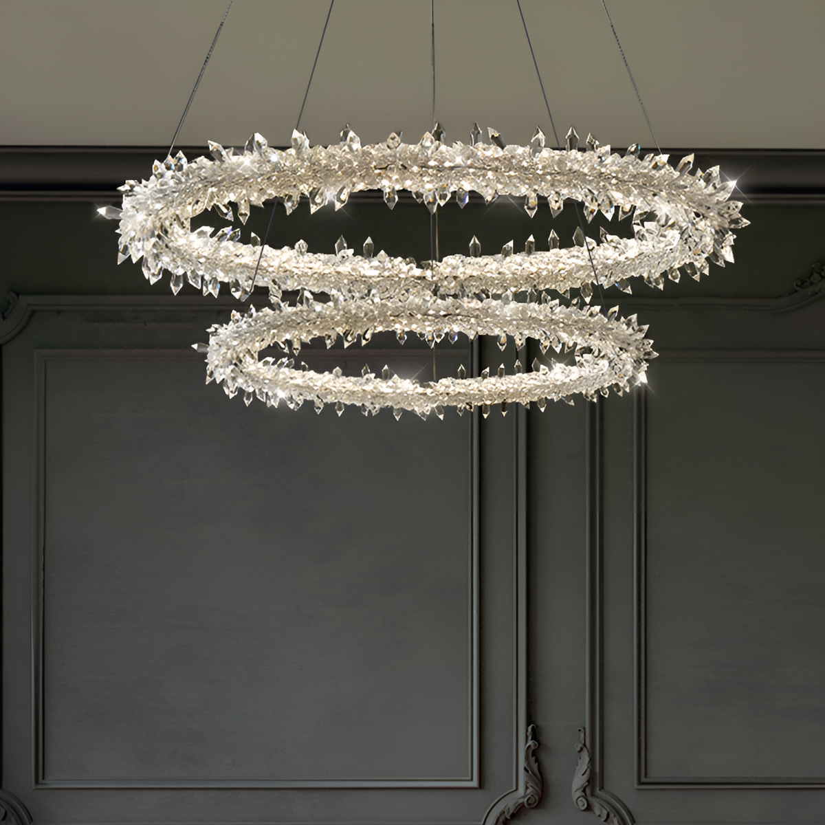 Підвісна люстра з двома кільцями LED 80W золотиста / срібна 2-rings Gold / Chrome D-80+60 см 231258-100002926