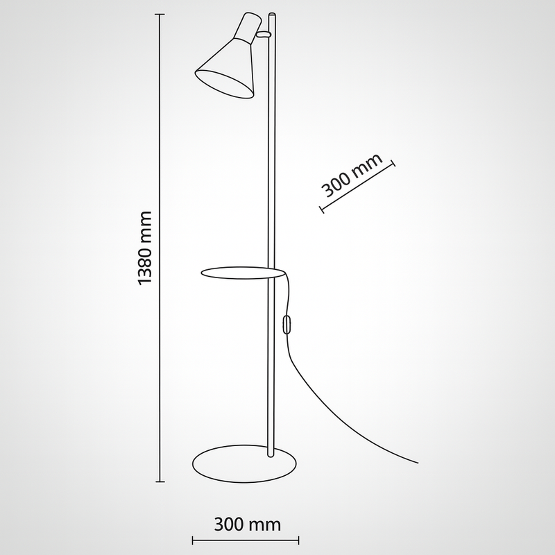 Торшер чорний з круглою поличкою H-138 cm E27 Black Circle 250740-100005483