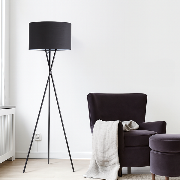 Торшер тринога чорний з чорним абажуром H-154 cm E27 Total Black 250740-100005492