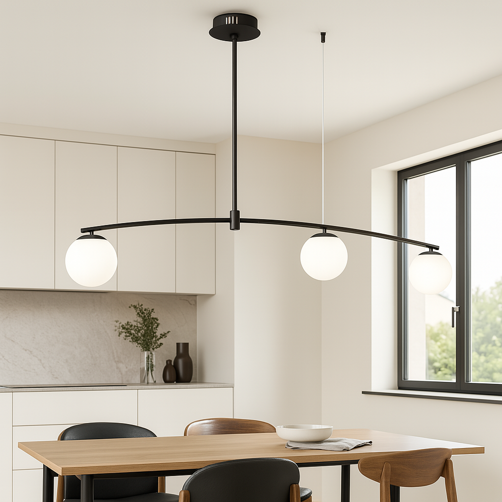 Люстра чорна з білими плафонами L-106 cm E27*3 Black+White Bollo 250731-100005466