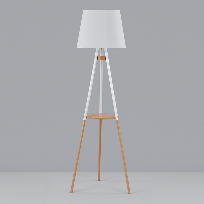 Торшер тринога дерев'яний з полицею Сканді H-148 cm E27 White Scandi Wood 250740-100005490
