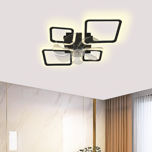 Стельова люстра чорна з прозорим вентилятором керована Led 70W Black Fan lamp 250775-100005528