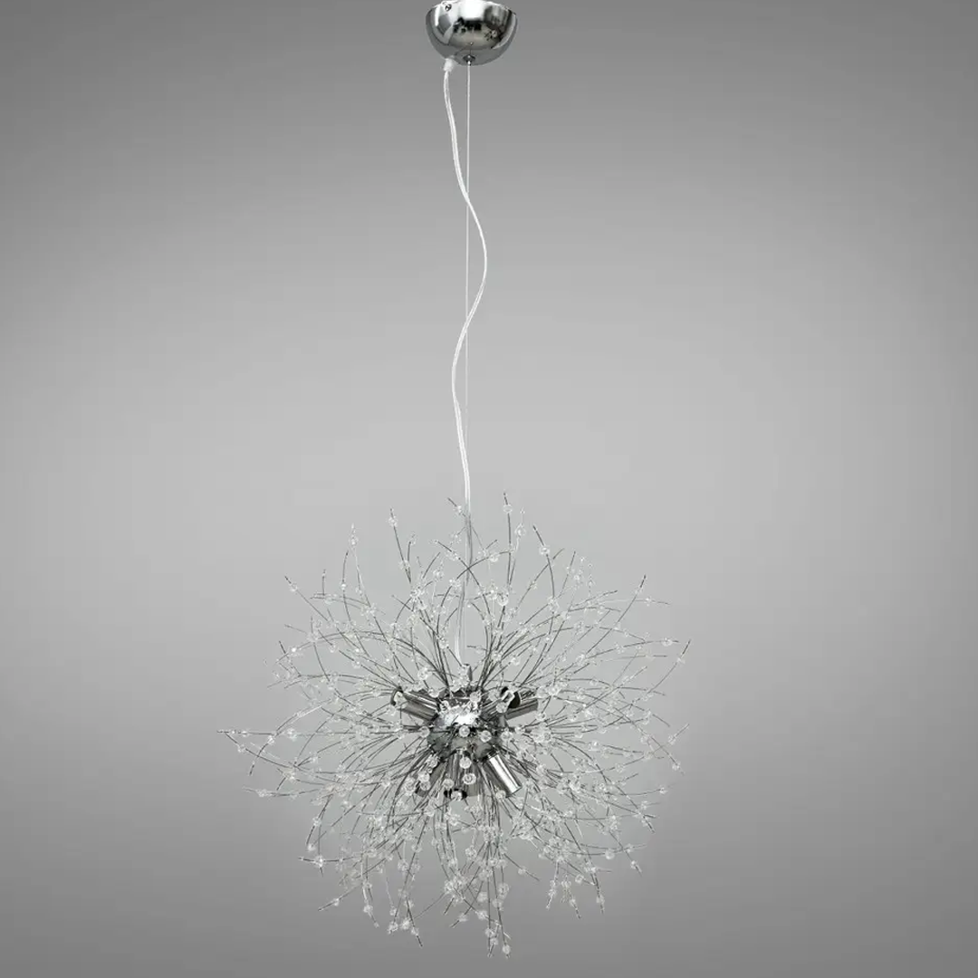 Люстра срібна підвісна з намистинами Кульбаба D-40cm / D-55cm G9 Chrome Dandelion 220818-100000981