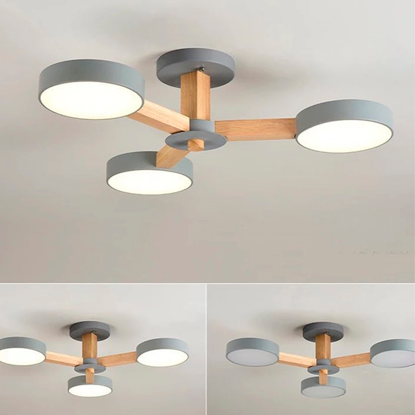 Люстра сіра / біла з дерева 4000K D-74 cm H-18 cm Led 30W Потрійний Супутник Ceiling 221027-100001108