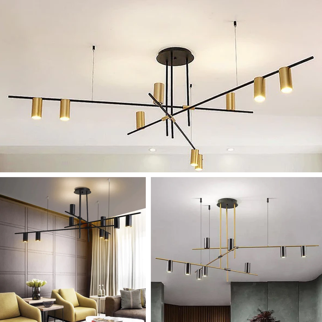 Люстра H-65 cm L-123 cm Black + Gold Супутник 9P Tube round 210718-100000018