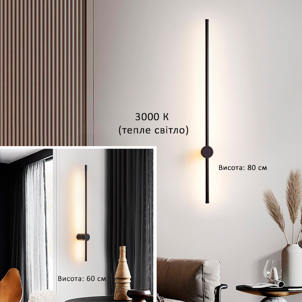 Бра лінійні з хвостиком Pipeline H-60 / H-80 3000К Pipe Pin Matte Black 230135-100001311