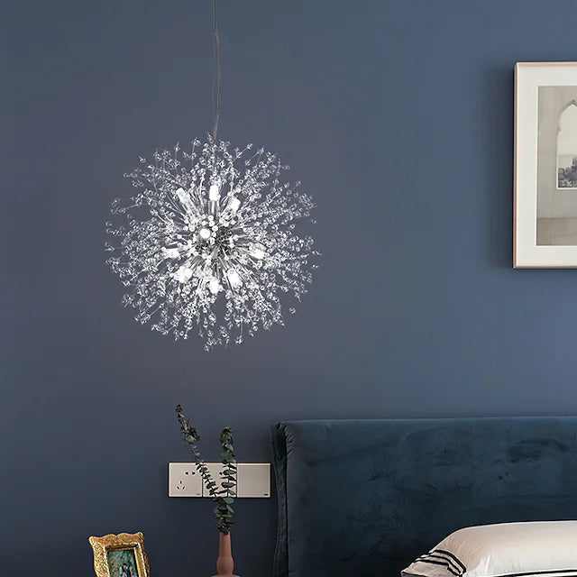 Люстра срібна підвісна з намистинами Кульбаба D-40cm / D-55cm G9 Chrome Dandelion 220818-100000981