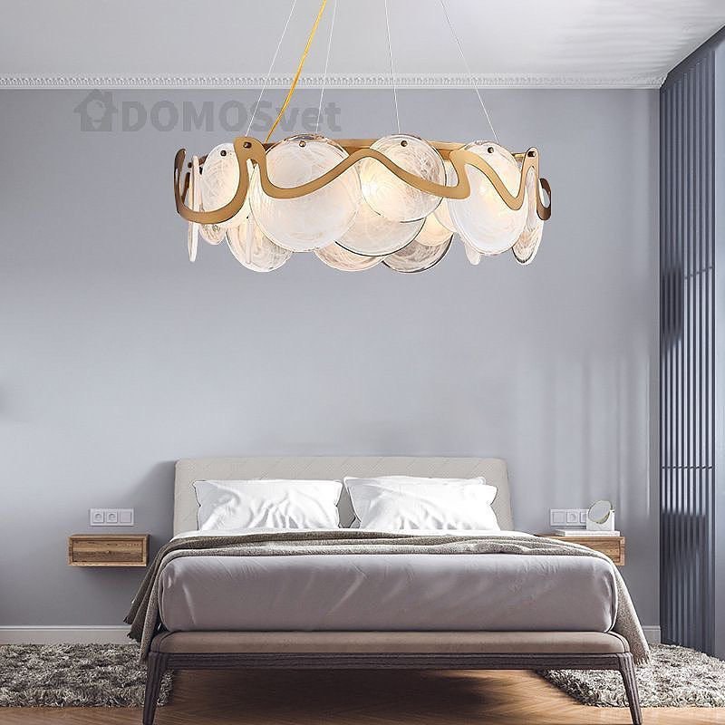 Люстра з золотою лінією та ніжними білими монетами 210719-100000013