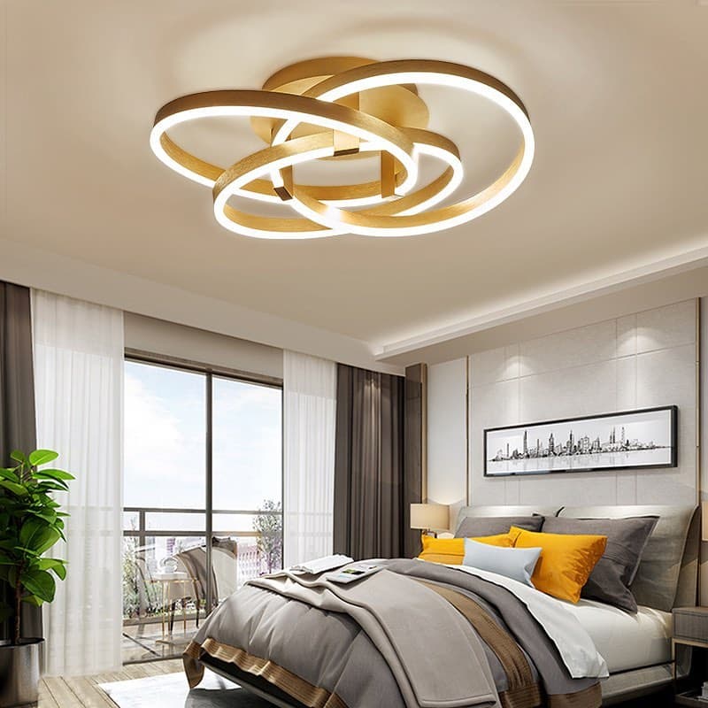 Люстра світлодіодна з пультом 3 розміри Trio ceiling Потрійні Золоті Кільця 211119-100000476