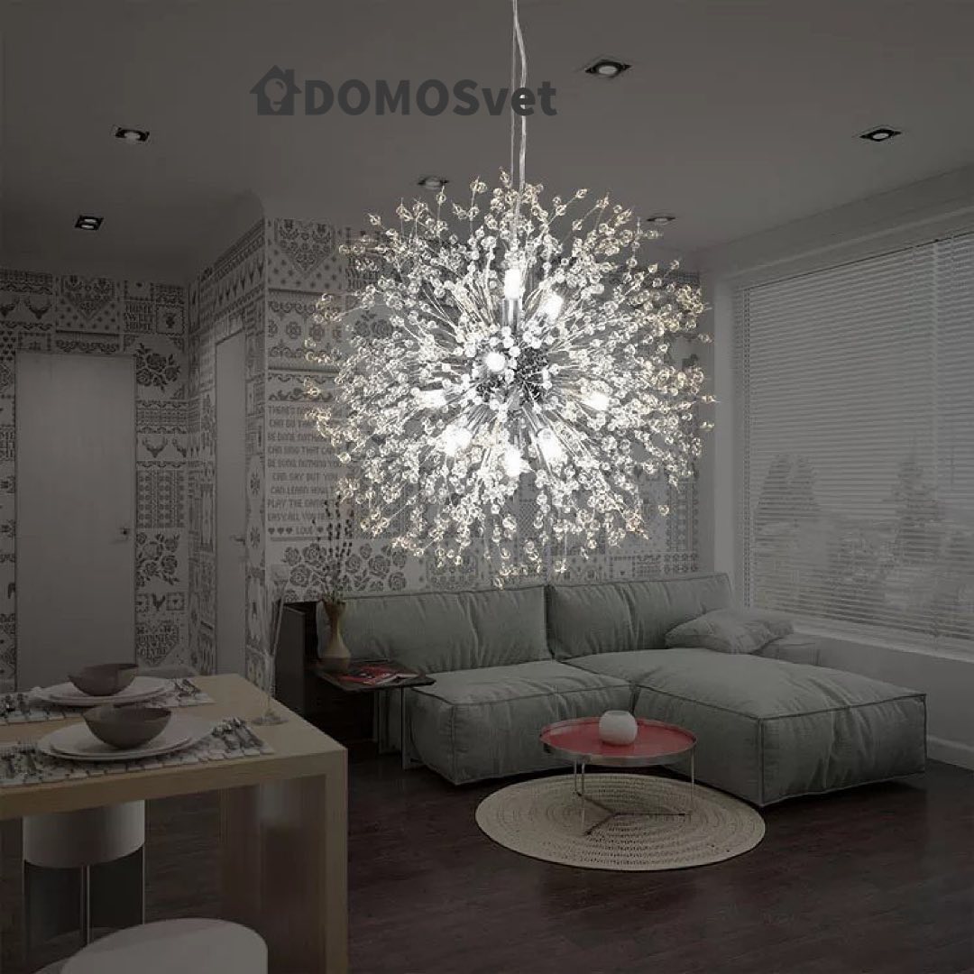 Люстра срібна підвісна з намистинами Кульбаба D-40cm / D-55cm G9 Chrome Dandelion 220818-100000981