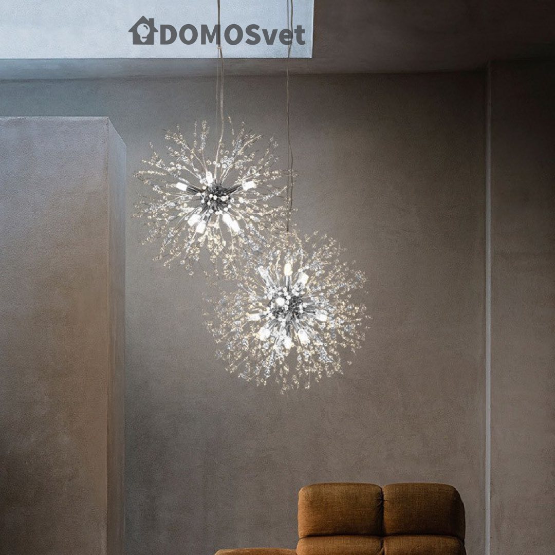 Люстра срібна підвісна з намистинами Кульбаба D-40cm / D-55cm G9 Chrome Dandelion 220818-100000981