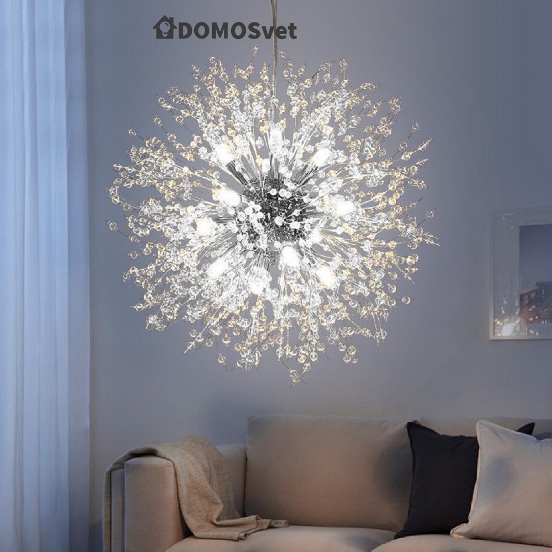 Люстра срібна підвісна з намистинами Кульбаба D-40cm / D-55cm G9 Chrome Dandelion 220818-100000981